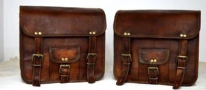 Alforjas Bolsa Moto Cuero Marrón Dos Bolsas Alforjas Bolsas de Sillín - Imagen 1 de 12