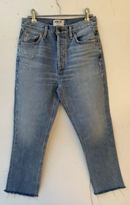 Agolde Riley Size 26 Blue Denim Jeans High Rise Crop Raw Hem Womens - Picture 1 of 9