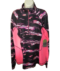 TEK GEAR Womens Jacket XL Dry Tek Quarter Zip Long Sleeve Pullover Pink Black - Picture 1 of 15