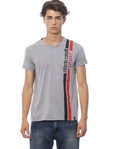 $195 Authentic Rare ROBERTO CAVALLI Men's Logo Printed Fitted Grey T-shirt Tee M - Picture 1 of 3