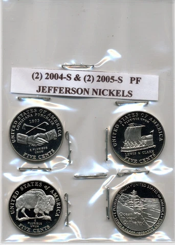 2004-S (2) & 2005-S (2)  PROOF JEFFERSON NICKELS (LOT OF 4 COINS) Cover