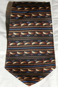 Salvatore Ferragamo blau und goldbraun Druck Seidenkrawatte 56 x 3/4" *NEUWERTIG* - Bild 1 von 2