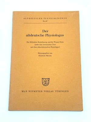 RARE Der altdeutsche Physiologus Max Niemeyer 1966 German Latin Medieval Text - Image 1 of 4