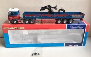 CORGI 1:50 scale CC12223 - SCANIA DROPSIDE CRANE TRAILER TRUCK “A E HAWKINS” MIB - Picture 1 of 16