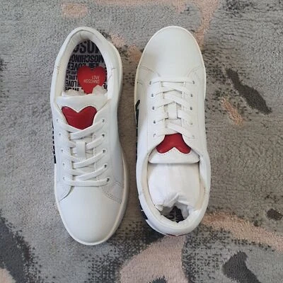 LOVE MOSCHINO Ladies White Leather Logo Trainers UK6 EU39 US7 JA15113G1CIA010 - Image 1 of 4
