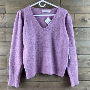 ASTR The Label Womens Sweater Long Puff Sleeve Vneck Purple Pink Marl Size XL - Picture 1 of 7