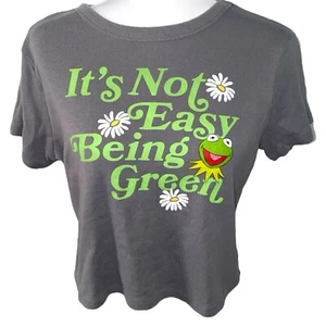 Disney The Muppets Women’s M Cropped Grey Gray Kermit The Frog T-Shirt - Picture 1 of 3