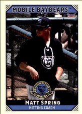 2019 Mobile BayBears Choice 28 Matt Spring Hitting Coach Phoenix Arizona AZ Card