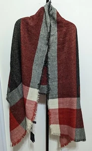 Lane Bryant Schal Halstuch Damen One Size Acryl kariert rot schwarz elfenbein metallic - Bild 1 von 8