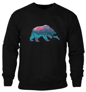 Bear Japanese Art Style Nature Trendy Unisex Cotton Sweatshirt Jumper Pullover - Picture 1 of 3