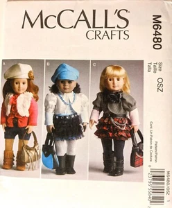 UNCUT 18in Doll Clothes Pattern, McCalls 6480, AG Doll Clothes Pattern - Picture 1 of 3