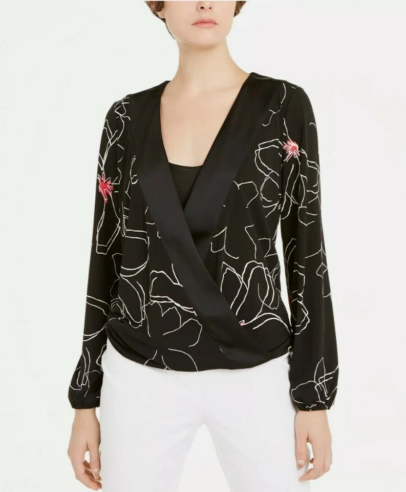 Alfani Women's Blouse Deep Black Size XL Knit Jersey Long Sleeve #396