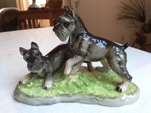 1940's Shafford Pair of Playful Schnauzer Puppy Dogs Porcelain Figurine Japan 7" - Picture 1 of 22