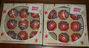 Vintage Christmas Ornaments Shiny Brite Red Gingham Design - Picture 1 of 4