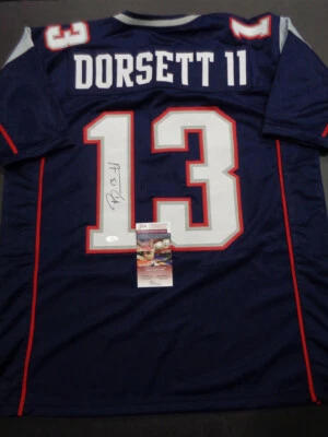Camiseta deportiva azul autografiada de Phillip Dorsett II estilo New England Patriots JSA Foto 1 de 3