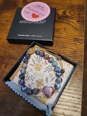 Natural Jasper Stone Crystal Leather Wrap Bracelet Gemstone Braided Bracelet - Image 1 of 2