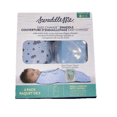 Pacote com 3 Baby SwaddleMe by Ingenuity Easy Change Swaddle Tamanho Pequeno/Médio Azul - Imagem 1 de 2
