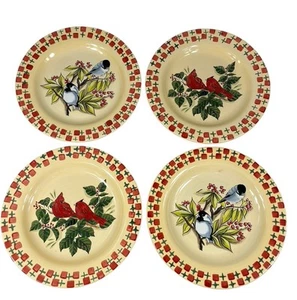 4 GIBSON Handpainted Bird Plates 9.25” Red Cardinal Black-Capped Chickadee - Picture 1 of 9