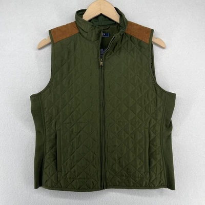 CHAPS Denim Vest Womens L Diamond Quilted Insulated Shoulder Patch Green - Image 1 of 4