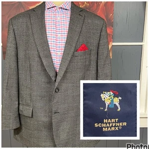 Hart Schaffner Marx Blazer Jacket Sport Coat Mens 52R Wool Stretch Gray & Blue - Picture 1 of 12