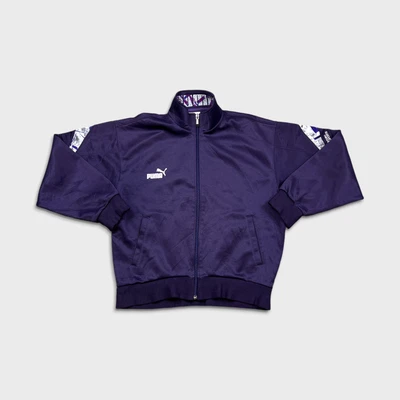Chaqueta deportiva vintage Puma para hombre pequeña púrpura Hit Union cremallera completa años 90 chándal top Foto 1 de 4