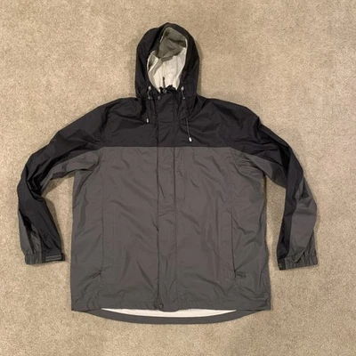 Jaqueta de chuva masculina LL Bean Trail modelo com capuz GG cinza/preto zíper completo - descascando - Imagem 1 de 4