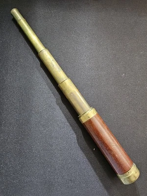 Antique Brass & Wood Spyglass Telescope 19th Century London Maritime Good Optics - Image 1 of 4