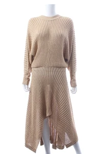 Vestido midi de lúrex tejido acanalado asimétrico Chloe/dorado - Imagen 1 de 6