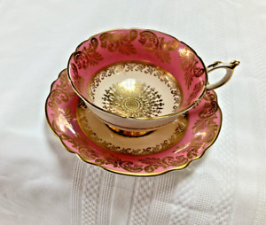 Vintage Double Paragon Pink Heavy Gold Starburst Gilding  Cabinet Tea Cup Saucer