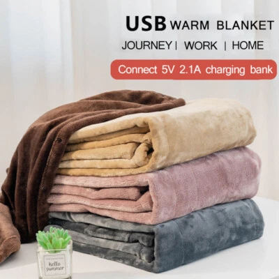 USB Electric Heated Warm Mattress Shawl Fleece Washable Throw Over Blanket UK - Image 1 of 4