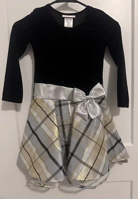 Bonnie Jean Dress Size 6 Girls Holiday Plaid Silver Bow Girls Party Dress - Image 1 of 4