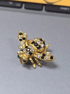 ⭐️ Broche Abejorro JOAN RIVERS Esmalte * Gemas RAYAS BLANCAS Y NEGRAS - Imagen 1 de 4