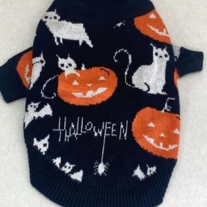 BOGO! NWT BLACK PUMPKIN WHITE CAT HALLOWEEN DOG SWEATER COSTUME MEDIUM & LARGE - Picture 1 of 2