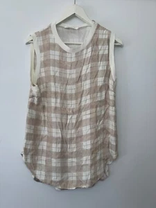 Zimmermann Tank top Womens 1 Au 10 us 6 Beige White Plaid Sleeveless Crew Neck - Picture 1 of 4