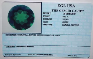 EGL USA TESTED & CERTIFIED ROUND GREEN 0.52 CT NATURAL DIOPSIDE - Picture 1 of 4