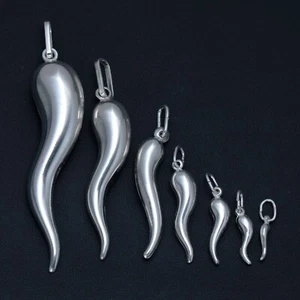 CORNICELLO ITALIAN HORN 925 Sterling Silver Pendant Charm __ All Sizes S M L XL - Picture 1 of 4