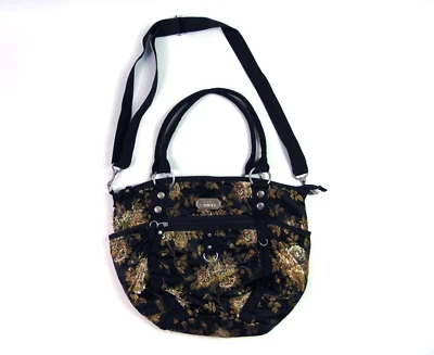 Catwalk Collection Handtasche mit schwarzem Blumenmuster/Schultertasche - Bild 1 von 4
