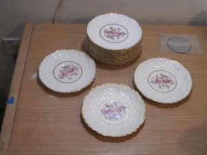 12 Pope Gosser Rose Point Rimmed Saucers Coin Gold Trims 6" Dia. Made in USA - Picture 1 of 7