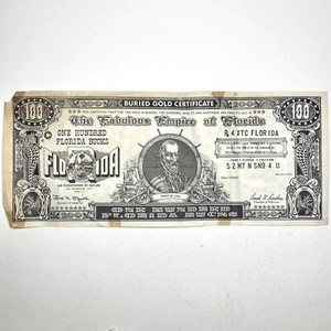 Buried Gold Certificate $100 One Hundred Florida Bucks 1952 Ponce De Leon Bill - Bild 1 von 8