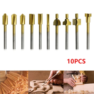 10XFor Dremel Rotary Tool Sets 1/8" 3mm Mini Shank HSS Titanium Router Bits UK - Image 1 of 4