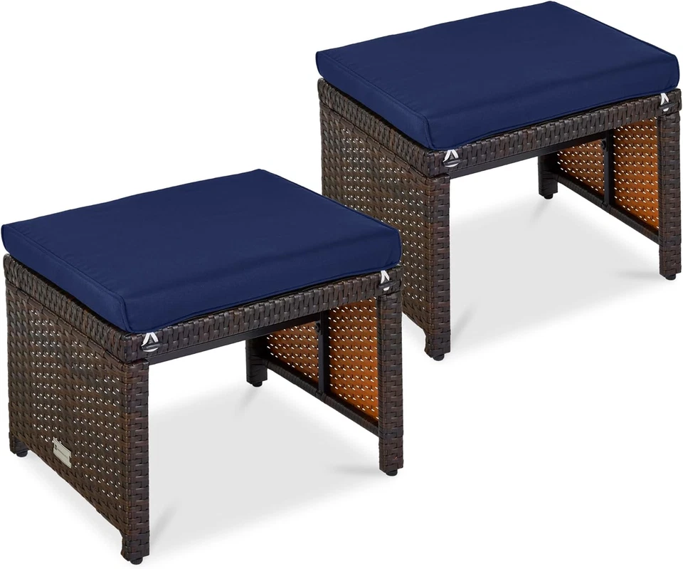Set of 2 Wicker Ottomans, Multipurpose Outdoor Furniture for Patio, Backyard, Ad - Image 1 of 4