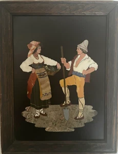 Pietra Dura 19th century Plaque of Peasant Man and a Woman - Picture 1 of 3
