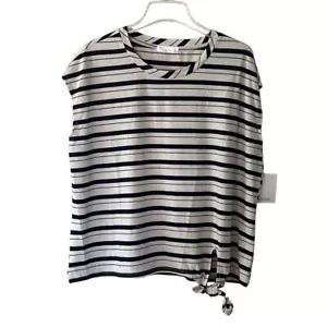 NWT 89th + Madison Blouse Womens Large Striped Boat Neck 8% Linen - Picture 1 of 7