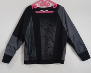 RACHEL ROY Large Sweatshirt Womens Black multi pattern patch work Long Sleeve - Picture 1 of 6