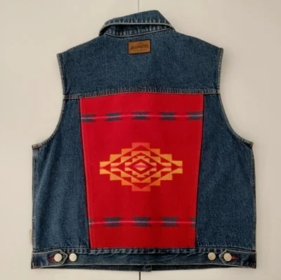 Pendleton Originals Womens Medium Denim Jean Wool Vest Southwest Aztec Hong Kong - Image 1 of 4