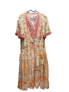 Hale Bob Maxikleid Blumen XL Blumen Kurzarm Boho MlSSING GÜRTEL - Bild 1 von 4