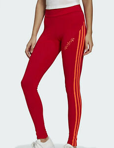 ADIDAS ORIGINALS 3 STRIPES SLICED LEGGINGS SCARLET HIGH WAIST UK 10-16 LAST 4