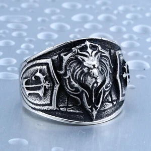 Vintage Royal Shield Lion Signet Ring Stainless Steel Gothic Tribal Biker Ring - Picture 1 of 3