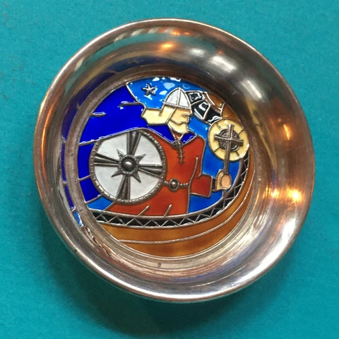 O. F. HJORTDAHL NORWAY 925S ENAMEL DISH CHRISTIAN VIKING STERLING SILVER VINTAGE Cover