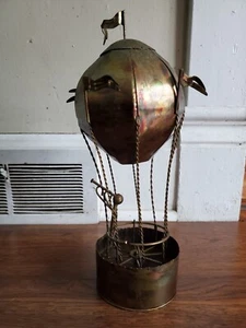 Vintage Copper Color Metal Hot Air Balloon Music Box Toy Around World 80 Days - Picture 1 of 14